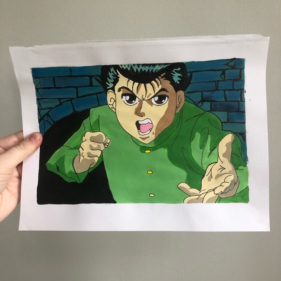 YuYu Hakusho Yusuke Urameshi Anime acrylic painting on paper poster art - Picture 2 of 4